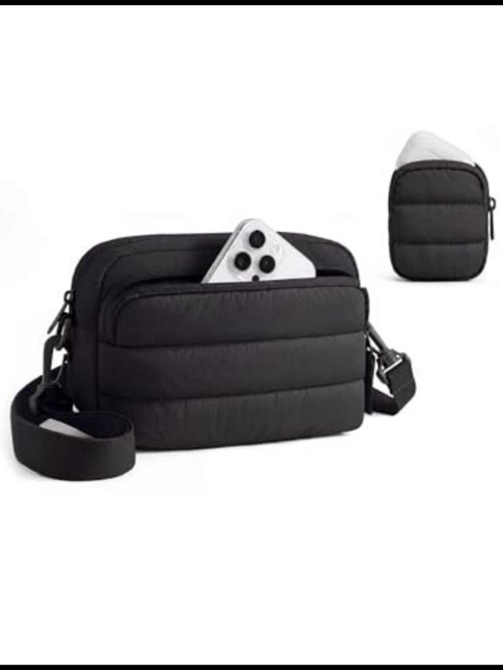 Water-Resistant Nylon Crossbody Bag 2-Piece Set with Earbud Pouch Mini Travel